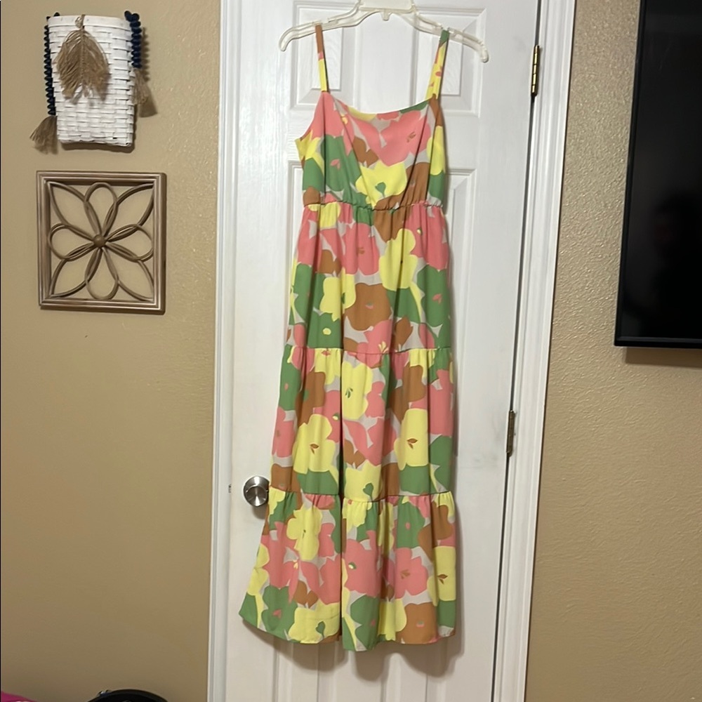 Floral Maxi Dress - Pink, Green, Yellow